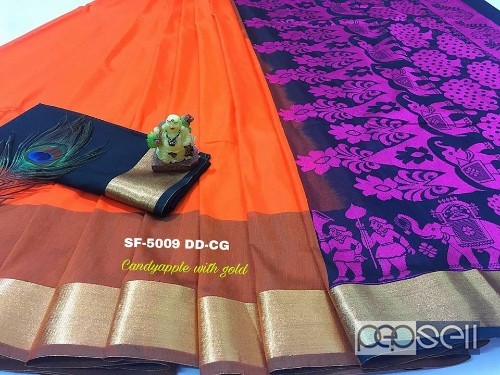 SF 5009 brand sarees non catalog Contrast rich pallu with Kalamkari thread work designs  Contrast plain black color blouse with jari border both side  1 