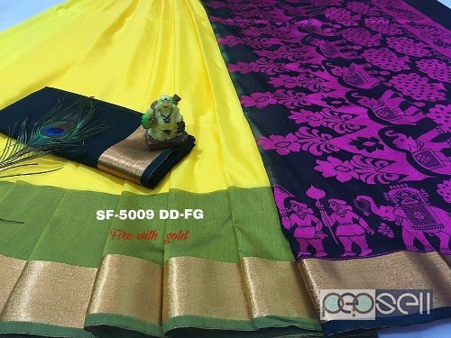 SF 5009 brand sarees non catalog Contrast rich pallu with Kalamkari thread work designs  Contrast plain black color blouse with jari border both side  2 