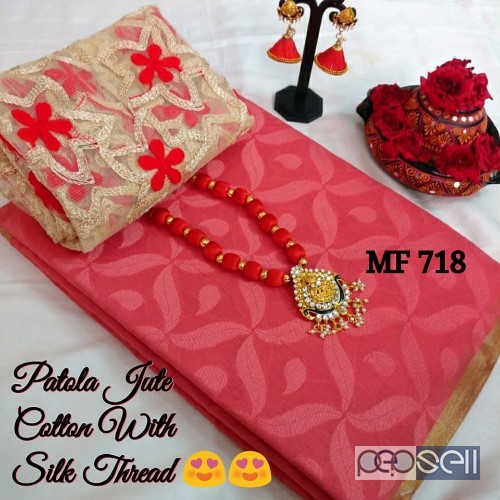 MF718 patola jute cotton sarees non catalog at wholesale price- rs750 each moq- 10pcs no singles or retail 0 