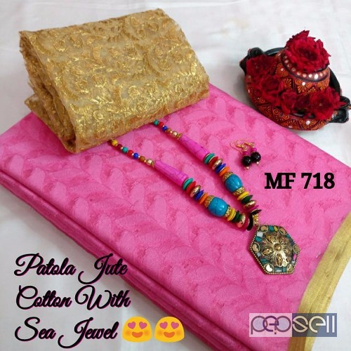 MF718 patola jute cotton sarees non catalog at wholesale price- rs750 each moq- 10pcs no singles or retail 5 