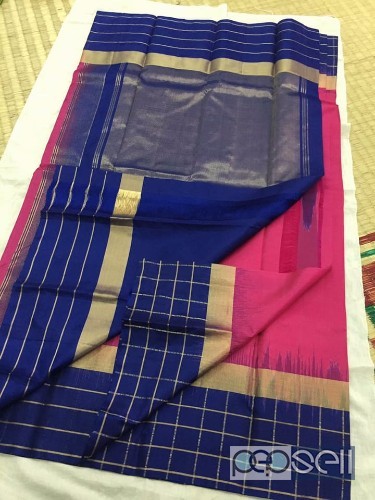 elegant pure kanchi silk sarees with zari checks, contrast rich pallu and blouse available 0 