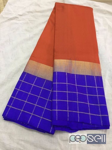 elegant pure kanchi silk sarees with zari checks, contrast rich pallu and blouse available 5 