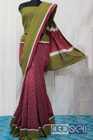 elegant mercerised ikkat cotton printed sarees with running blouse available 0 