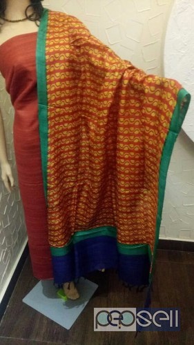 elegant pure khadi silk plain top with pure tussar printed dupatta available 0 