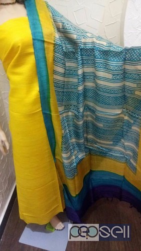 elegant pure khadi silk plain top with pure tussar printed dupatta available 4 
