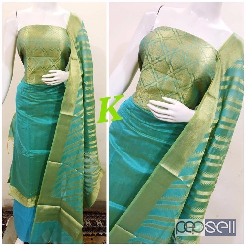elegant pure banarasi chanderi silk suits with cotton bottom and banarasi dupatta 0 