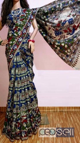 elegant kalamkari printed silk sarees with running blouse available 0 