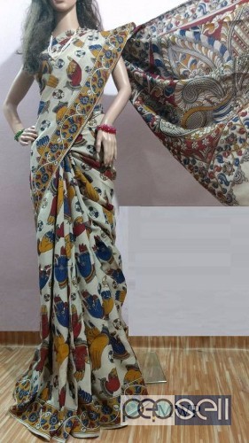 elegant kalamkari printed silk sarees with running blouse available 1 