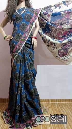 elegant kalamkari printed silk sarees with running blouse available 2 