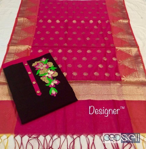 DESIGNER brand non catalog salwar kameez collection Pure chanderi silk top with ribbon work on neck with Jaqard silk Dupatta price- rs1100each moq- 4p 3 