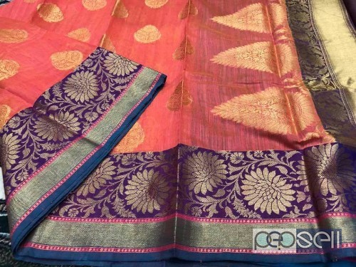 elegant dupion art silk weaving sarees with contrast pallu and blouse available 1 