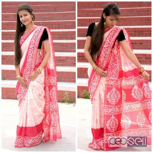 latest collection of silk cotton hand block printed sarees with blouse available 2 