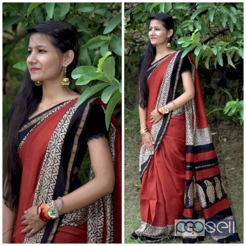 latest collection of silk cotton hand block printed sarees with blouse available 4 