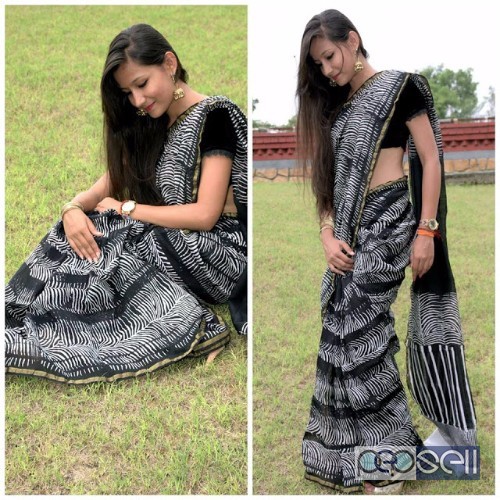 latest collection of silk cotton hand block printed sarees with blouse available 5 