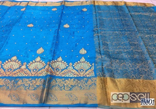 elegant pure soft embose tussar silk sarees with embroidery work and running blouse available 0 