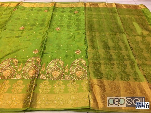 elegant pure soft embose tussar silk sarees with embroidery work and running blouse available 1 