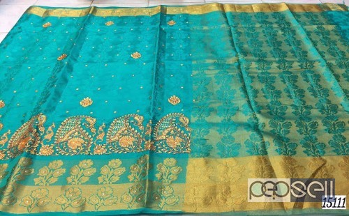 elegant pure soft embose tussar silk sarees with embroidery work and running blouse available 2 