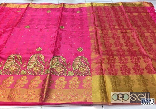 elegant pure soft embose tussar silk sarees with embroidery work and running blouse available 4 