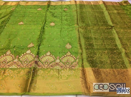 elegant pure soft embose tussar silk sarees with embroidery work and running blouse available 5 