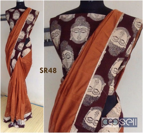 elegant latest chanderi sarees with printed kalamkari blouse and patch work available 0 