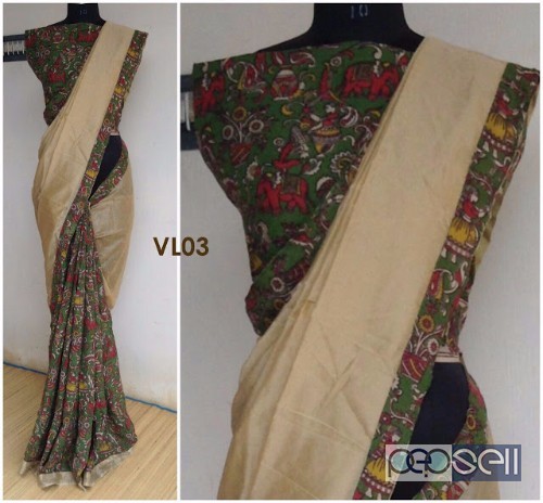 elegant latest chanderi sarees with printed kalamkari blouse and patch work available 1 