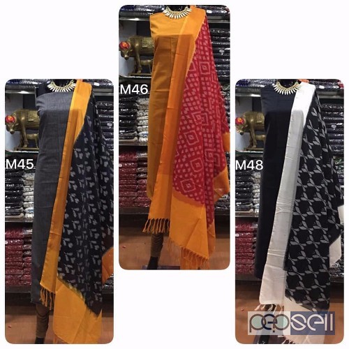 Mercerised double ikkat dupatta teamed up with  Handloom cotton top both  2.5 meters  With out bottom  We can give the above Mercerised handloom cotto 2 
