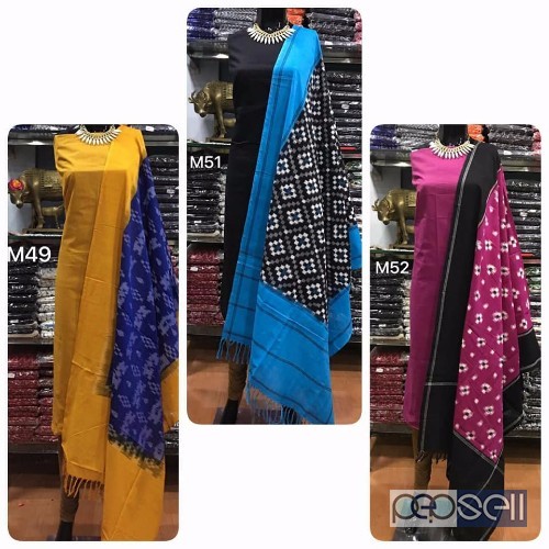 Mercerised double ikkat dupatta teamed up with  Handloom cotton top both  2.5 meters  With out bottom  We can give the above Mercerised handloom cotto 5 