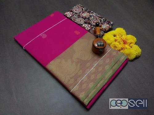 elegant chettinad cotton sarees with thread work on border and thread butta work all over with kalamkari blouse 2 