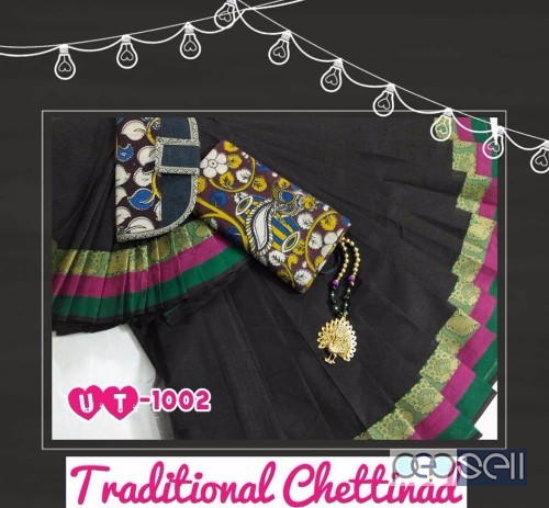 elegant UT chettinad cotton sarees with kalamkari blouse, neckpiece and clutch bag avaialble 0 