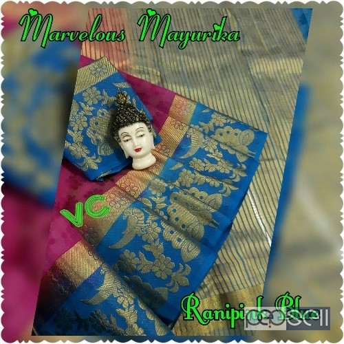 VC brand marvelous mayurika Dupion tussar silk saree full body floral embossed  Contrast pallu and contrast runing blouse price- rs800 each moq- 10pcs 0 