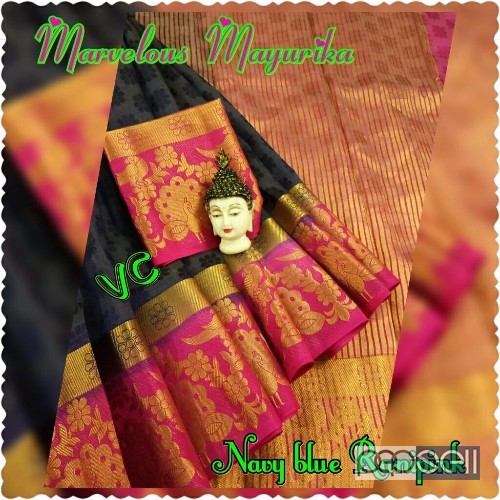 VC brand marvelous mayurika Dupion tussar silk saree full body floral embossed  Contrast pallu and contrast runing blouse price- rs800 each moq- 10pcs 2 