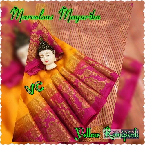 VC brand marvelous mayurika Dupion tussar silk saree full body floral embossed  Contrast pallu and contrast runing blouse price- rs800 each moq- 10pcs 4 