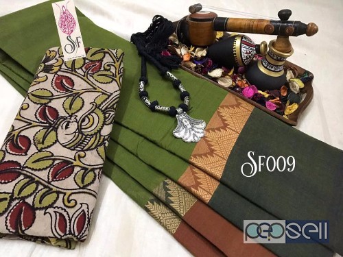 SF009 chettinad cotton sarees with kalamkari blouse combo price- rs750 each no singles or retail moq- 10pcs 0 
