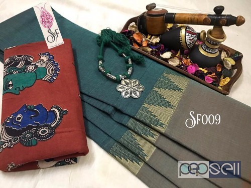 SF009 chettinad cotton sarees with kalamkari blouse combo price- rs750 each no singles or retail moq- 10pcs 2 