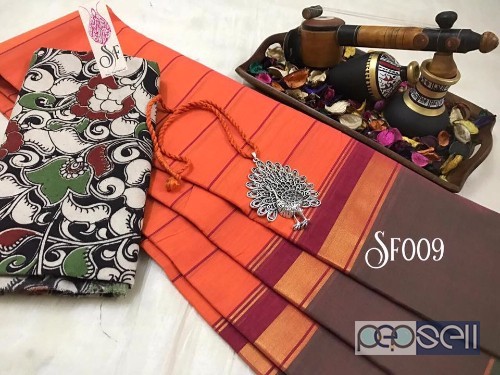 SF009 chettinad cotton sarees with kalamkari blouse combo price- rs750 each no singles or retail moq- 10pcs 3 