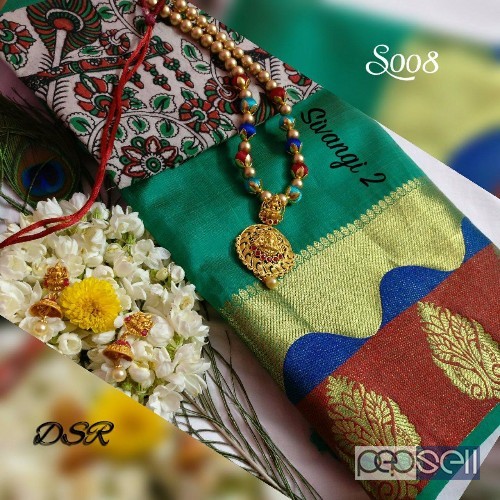 DSR sivangi - 2 sarees paired up with traditional kalamkari blouse n matching Matt finish Lakshmi silk thread jewelry with Lakshmi earring PRICE- rs75 0 