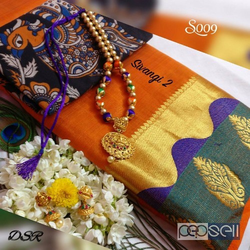 DSR sivangi - 2 sarees paired up with traditional kalamkari blouse n matching Matt finish Lakshmi silk thread jewelry with Lakshmi earring PRICE- rs75 2 