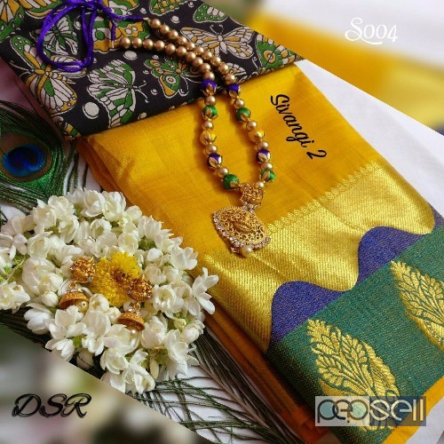 DSR sivangi - 2 sarees paired up with traditional kalamkari blouse n matching Matt finish Lakshmi silk thread jewelry with Lakshmi earring PRICE- rs75 5 
