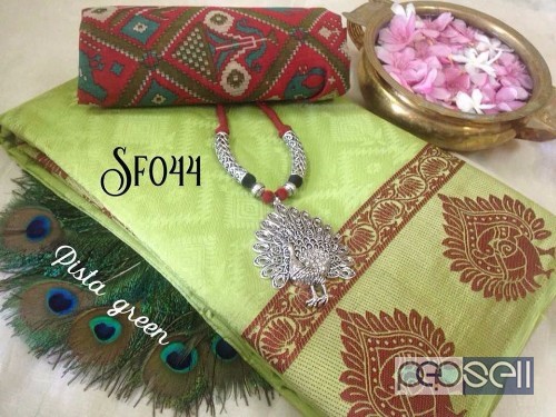 SF044 brand Pochampally tussar double embossed with peacock dancing border Combined with running blouse + extra Pochampally blouse!! Combo - dancing p 0 