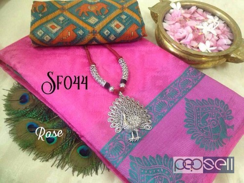 SF044 brand Pochampally tussar double embossed with peacock dancing border Combined with running blouse + extra Pochampally blouse!! Combo - dancing p 2 