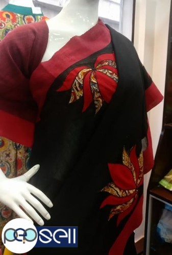 Beautiful applique work saree n premium cotton linen finish saree 2 