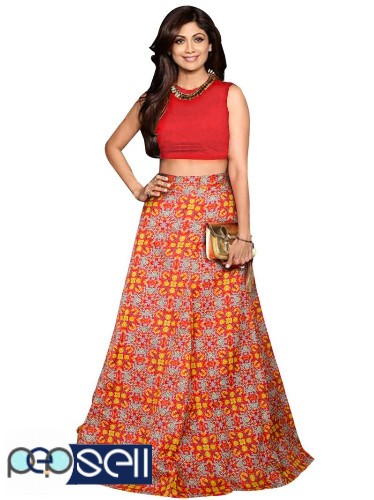  Red banglori silk printed designer crop top lehenga choli at Mirraw 0 