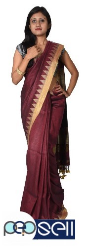 Handwoven new pure  linen saree with temple design  - Kerala Kochi Ernakulam 0 