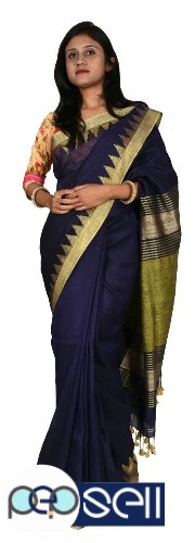 Handwoven new pure  linen saree with temple design  - Kerala Kochi Ernakulam 1 