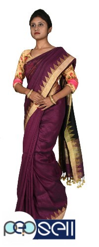 Handwoven new pure  linen saree with temple design  - Kerala Kochi Ernakulam 3 