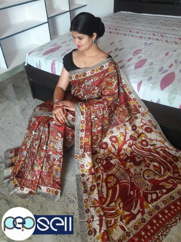 Beautiful Handloom Linen Chanderi Sarees With Kalamkari Prints Along WiTh Running Blouse - Kerala Kochi Ernakulam 0 