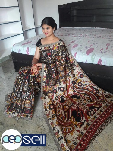 Beautiful Handloom Linen Chanderi Sarees With Kalamkari Prints Along WiTh Running Blouse - Kerala Kochi Ernakulam 1 