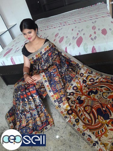 Beautiful Handloom Linen Chanderi Sarees With Kalamkari Prints Along WiTh Running Blouse - Kerala Kochi Ernakulam 2 
