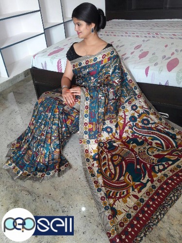 Beautiful Handloom Linen Chanderi Sarees With Kalamkari Prints Along WiTh Running Blouse - Kerala Kochi Ernakulam 3 