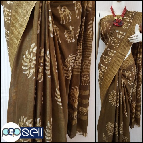 Handloom Cotton Sarees in fine quality of *Jaipuri Batik Dye.*   Length 6.4 mtr including running Blouse - Kerala Kochi Ernakulam 0 